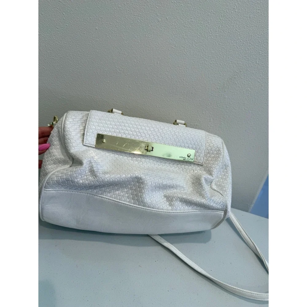 Olivia + Joy White‎ Woven Satchel Crossbody Bag Gold Hardware Handbag